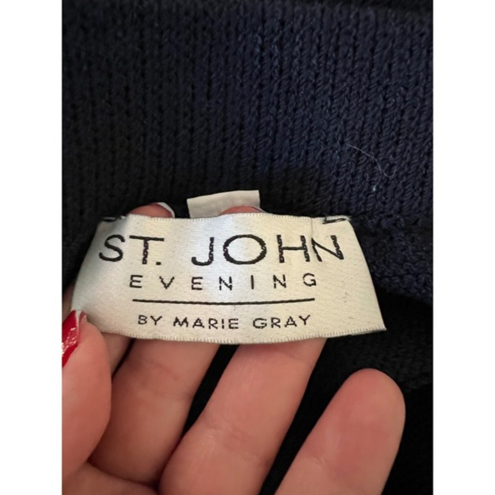 St John Evening by Marie Gray Navy Blue Knit Wide‎ Leg Pleated Pants Size 14 - Picture 9 of 11